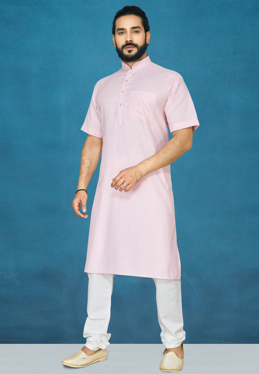 Pink Cotton Readymade Kurta Pajama 185409