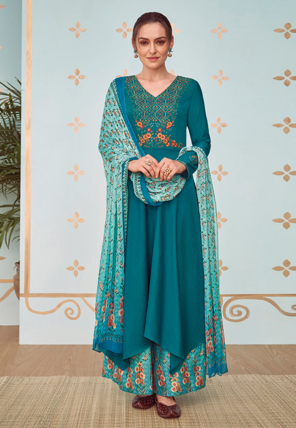 Blue Cotton Kameez With Palazzo 160587