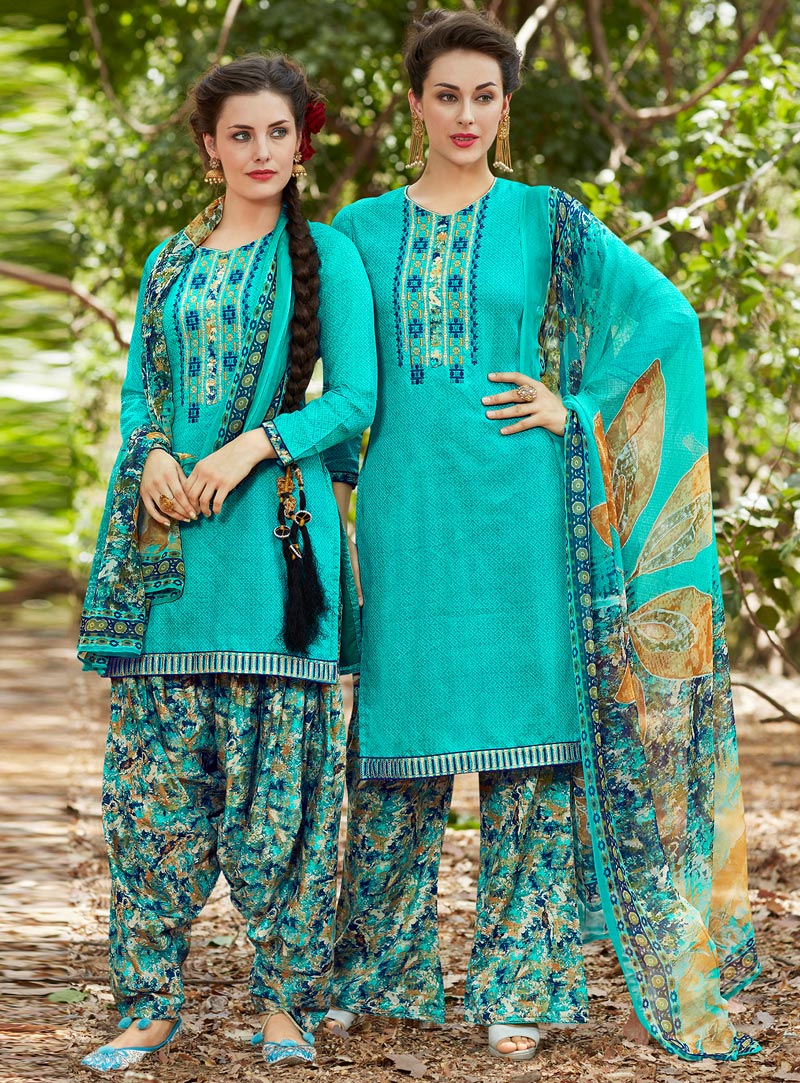 Turquoise Cotton Salwar Suit 94837