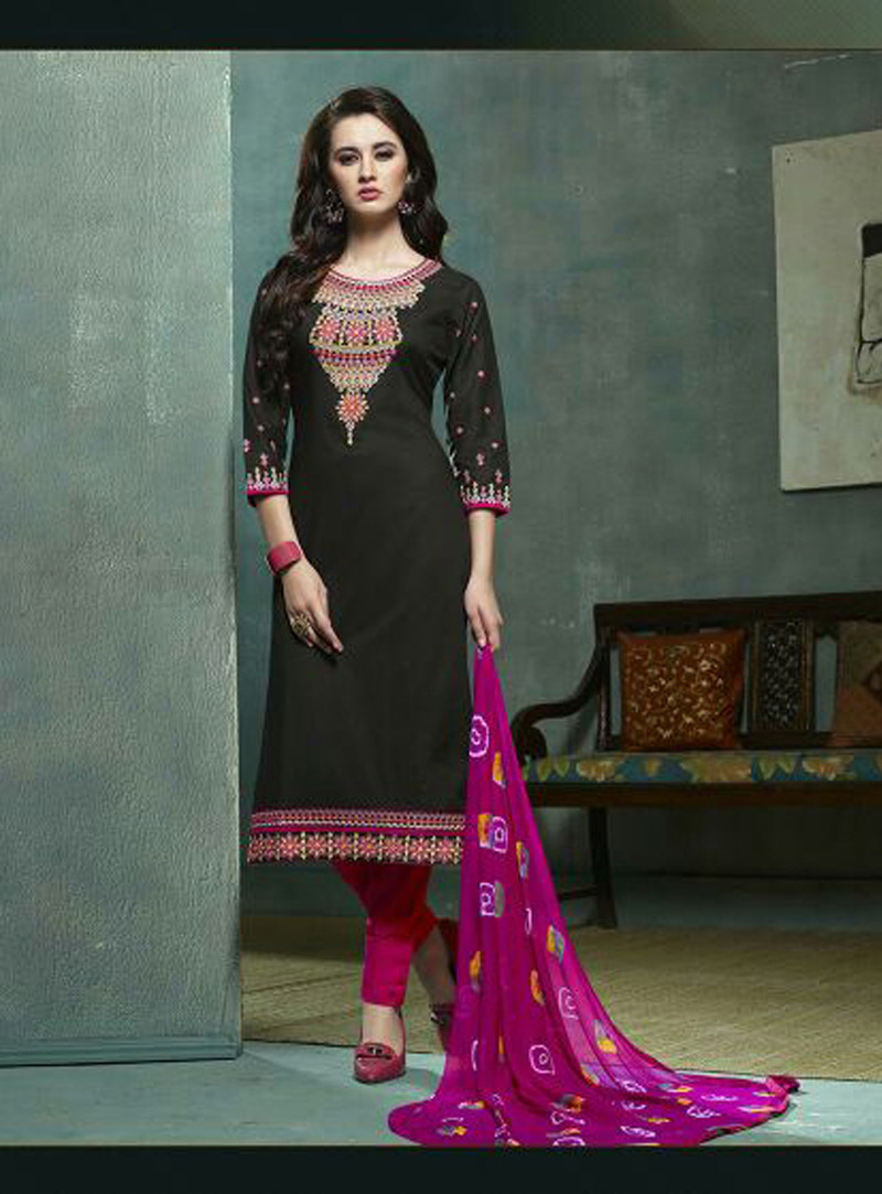 Black Cotton Pakistani Style Suit 80010