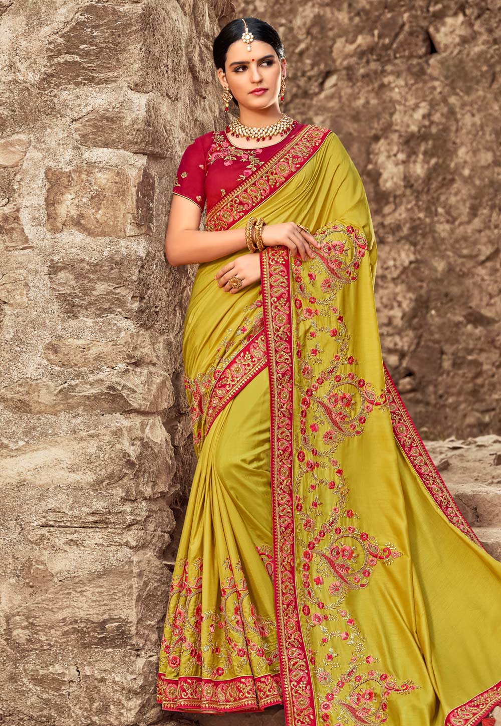 Shaded Green Silk Festival Wear Saree 155933
