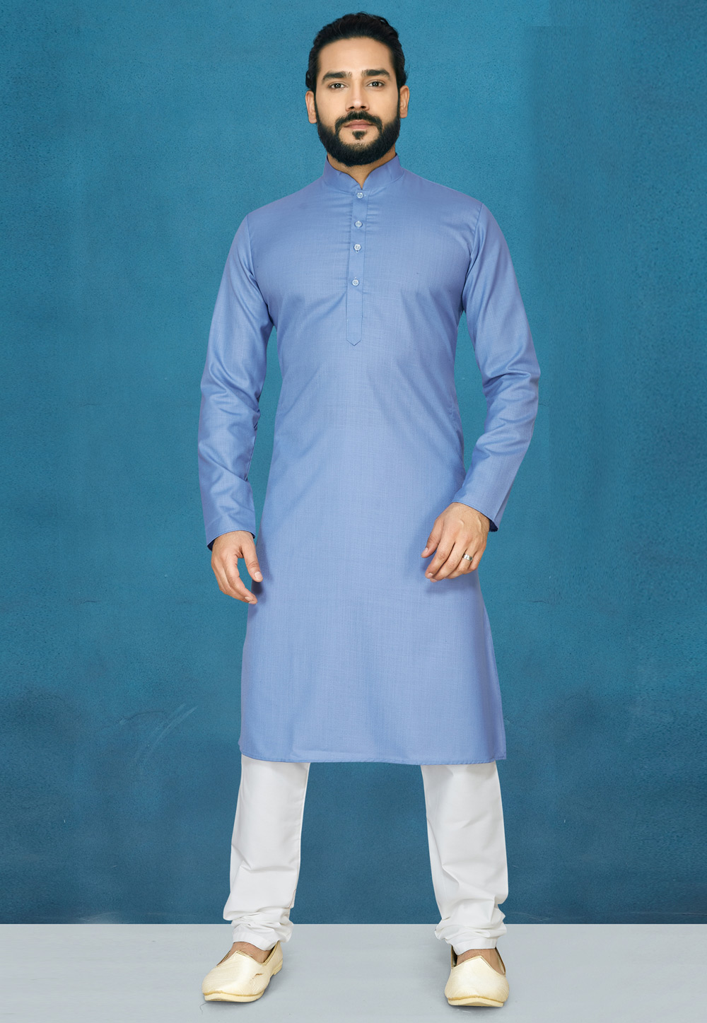 Blue Cotton Readymade Kurta Pajama 185410