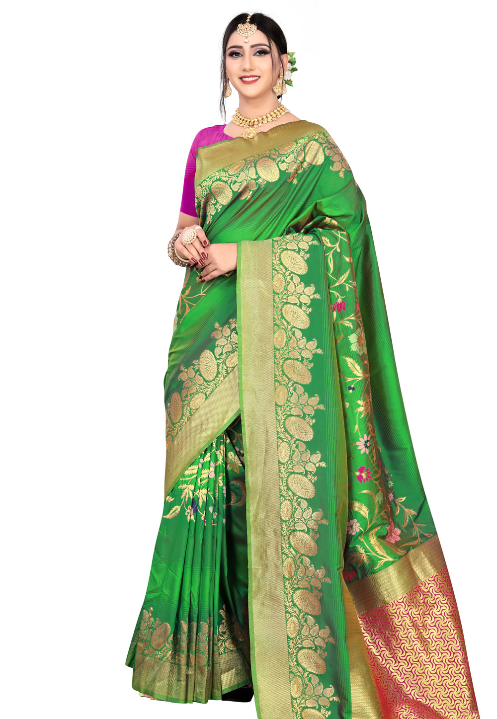 Green Silk Saree With Blouse 199401