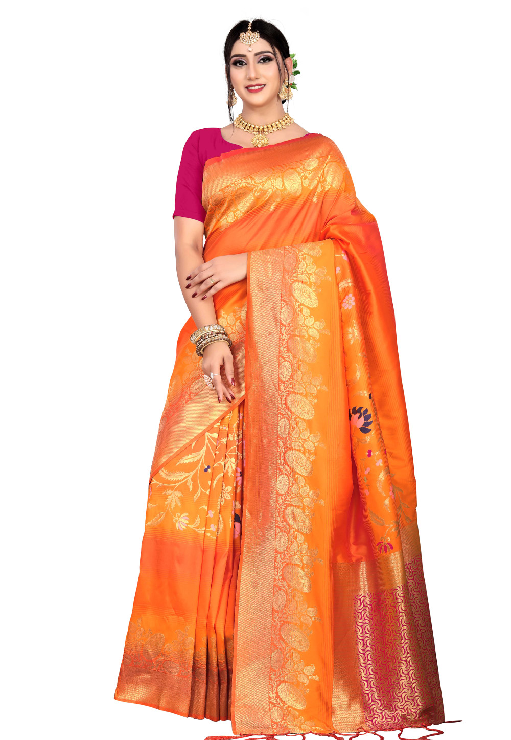 Orange Silk Festival Wear Saree 199402