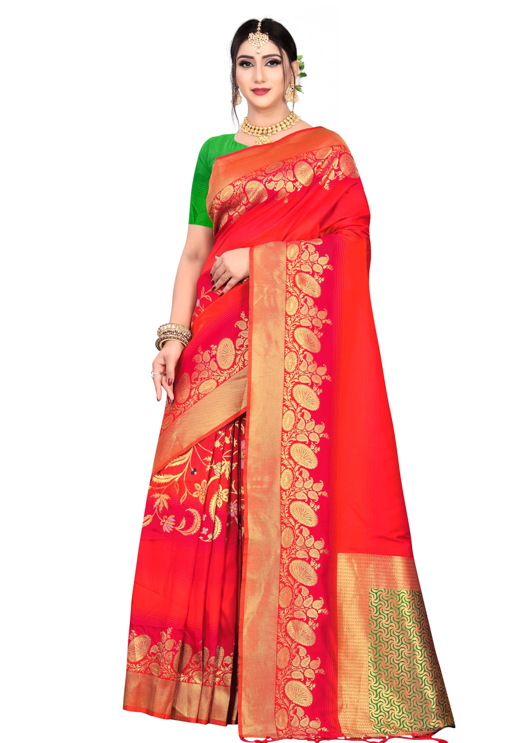 Red Silk Saree With Blouse 199403