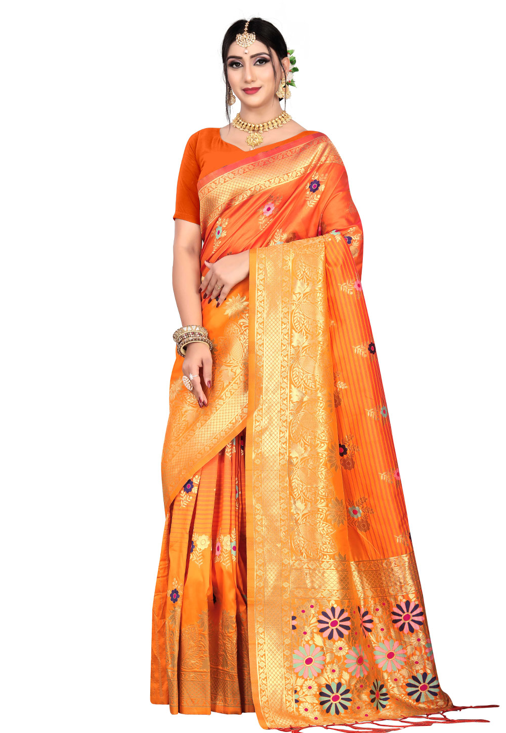 Orange Silk Saree With Blouse 199405