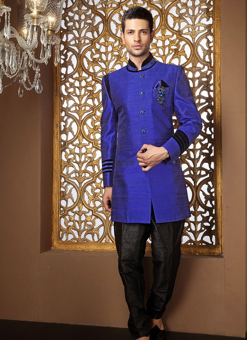 Blue and Black Banarasi Silk Indo Western 40649