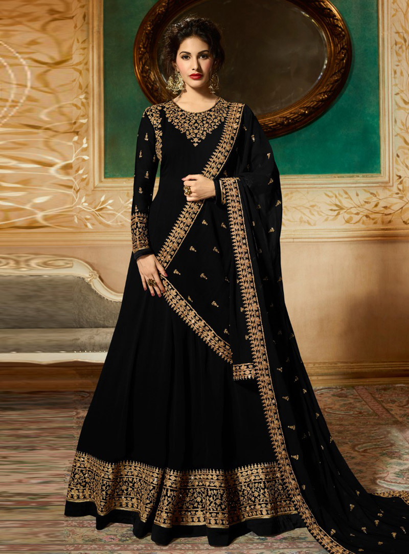 Black Faux Georgette Floor Length Anarkali Suit 148004