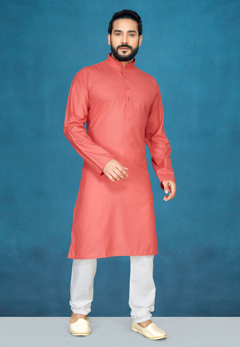Pink Cotton Readymade Kurta Pajama 185412