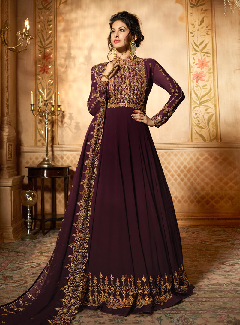Purple Faux Georgette Anarkali Suit 142095