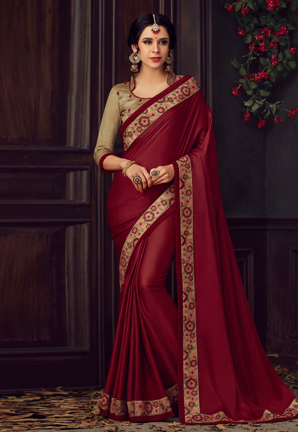 Maroon Poly Silk Saree With Blouse 198201