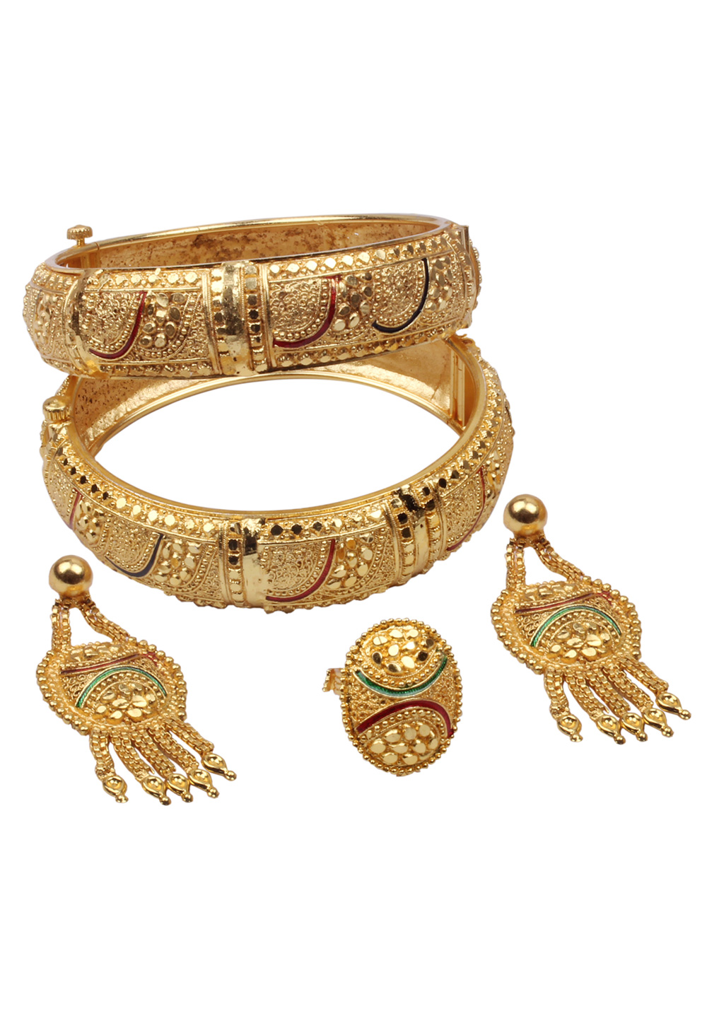Golden Brass Bangle With Earring and Ring 157696