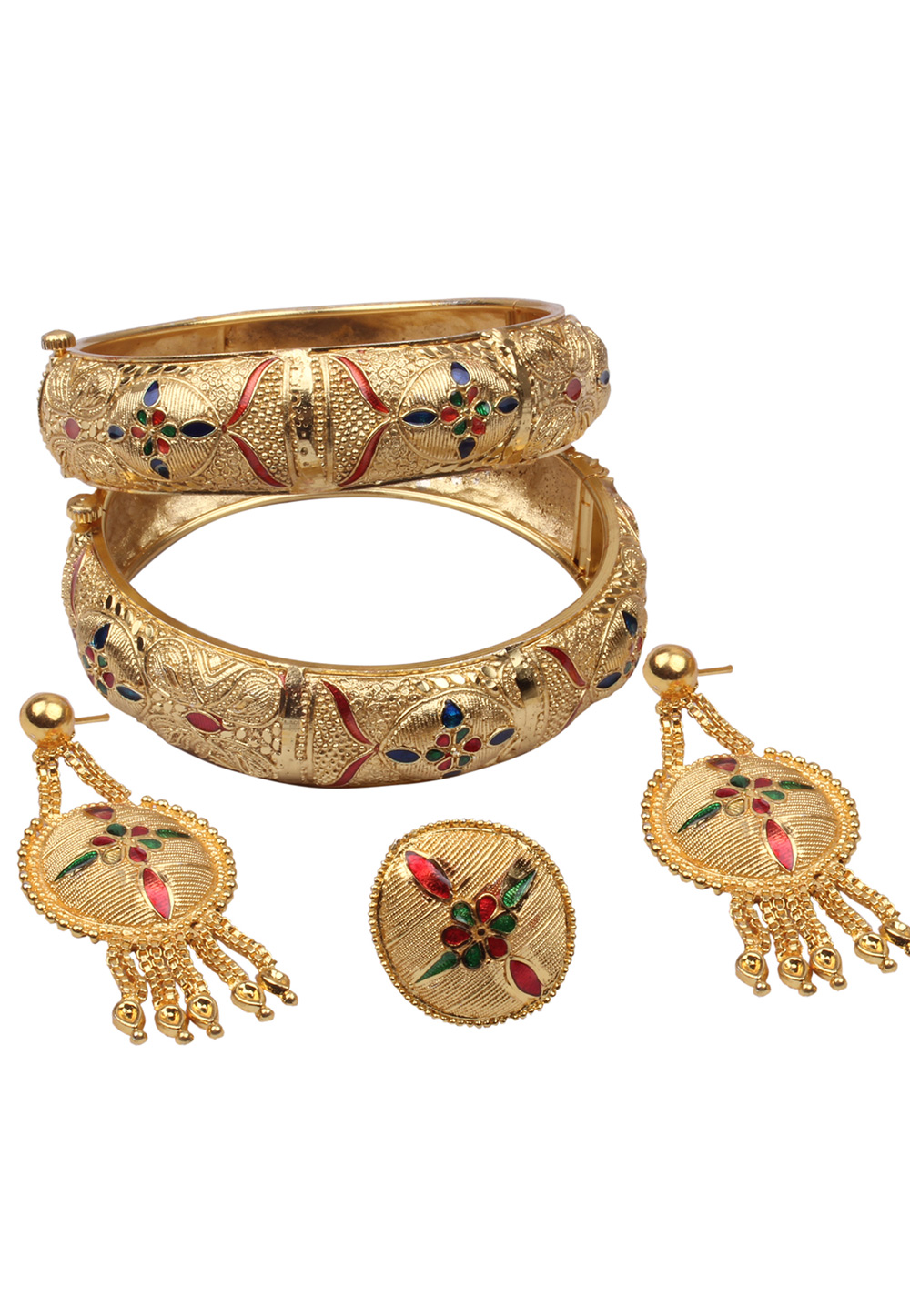 Golden Brass Bangle With Earring and Ring 157697