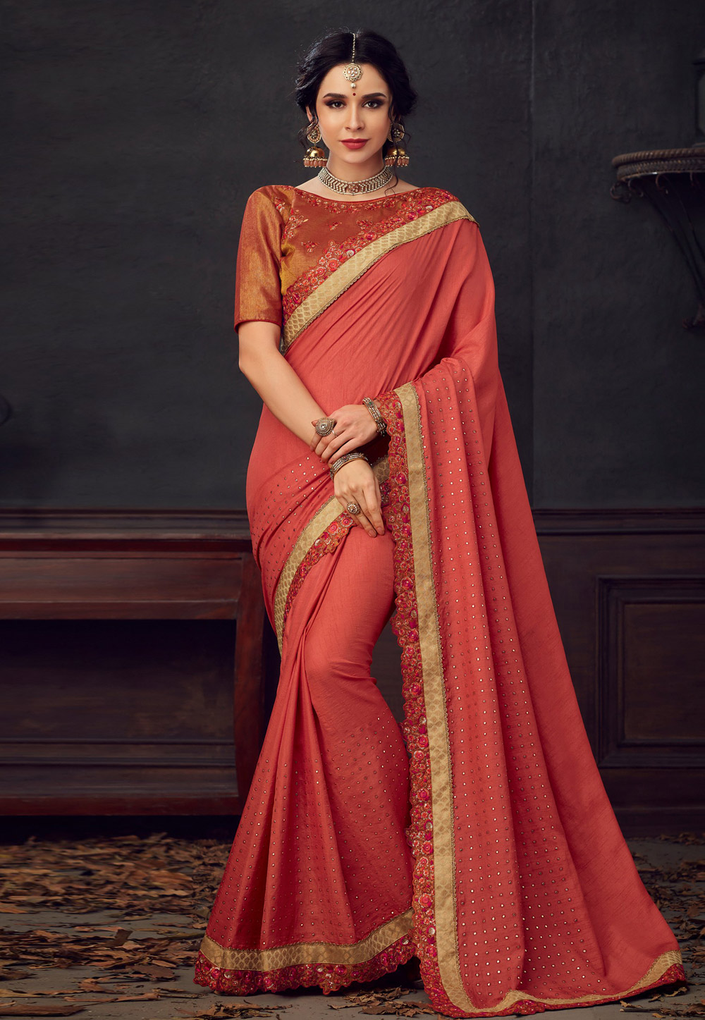 Shaded Red Poly Silk Festival Wear Saree 198214