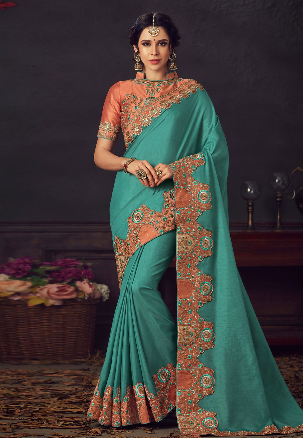 Turquoise Poly Silk Saree With Blouse 198215