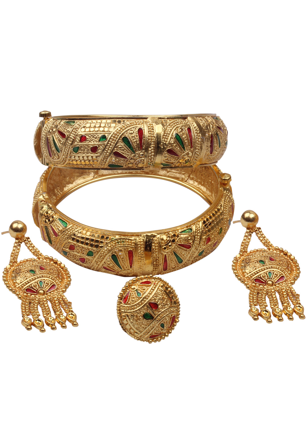 Golden Brass Bangle With Earring and Ring 157698