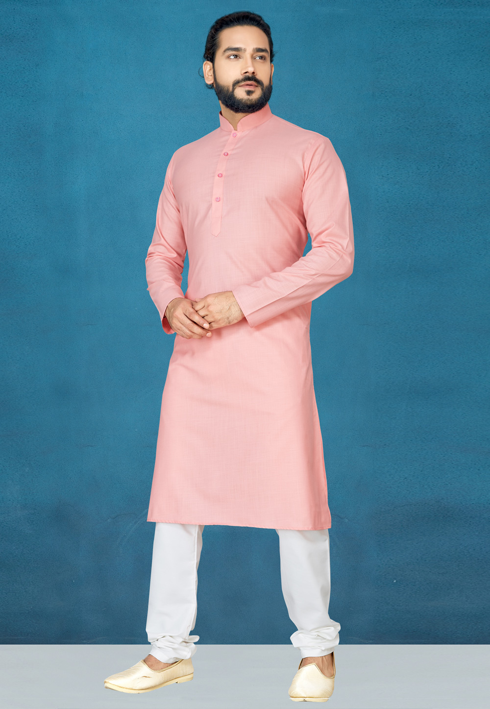 Pink Cotton Readymade Kurta Pajama 185413