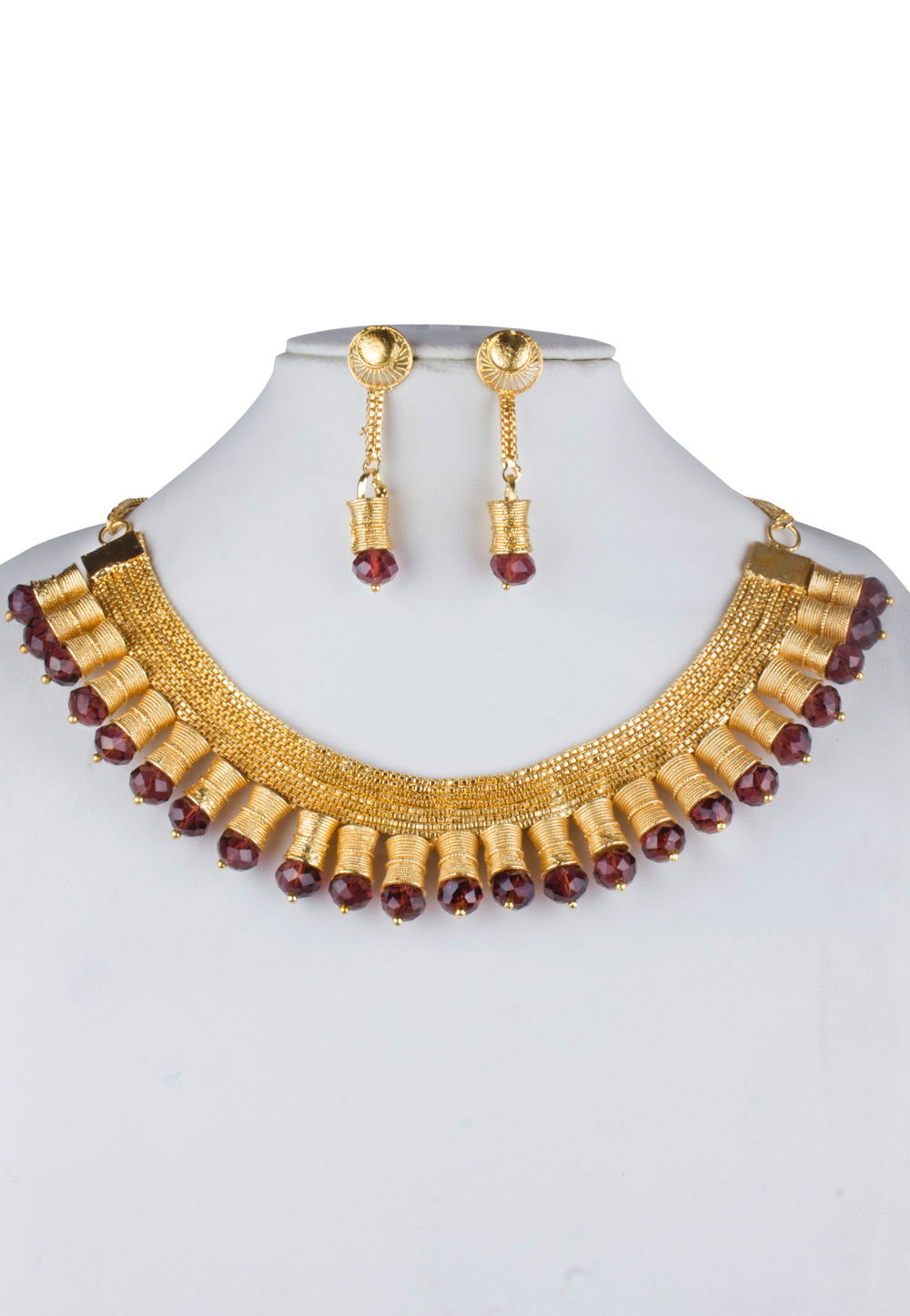 Maroon Alloy Necklace With Earrings 157111