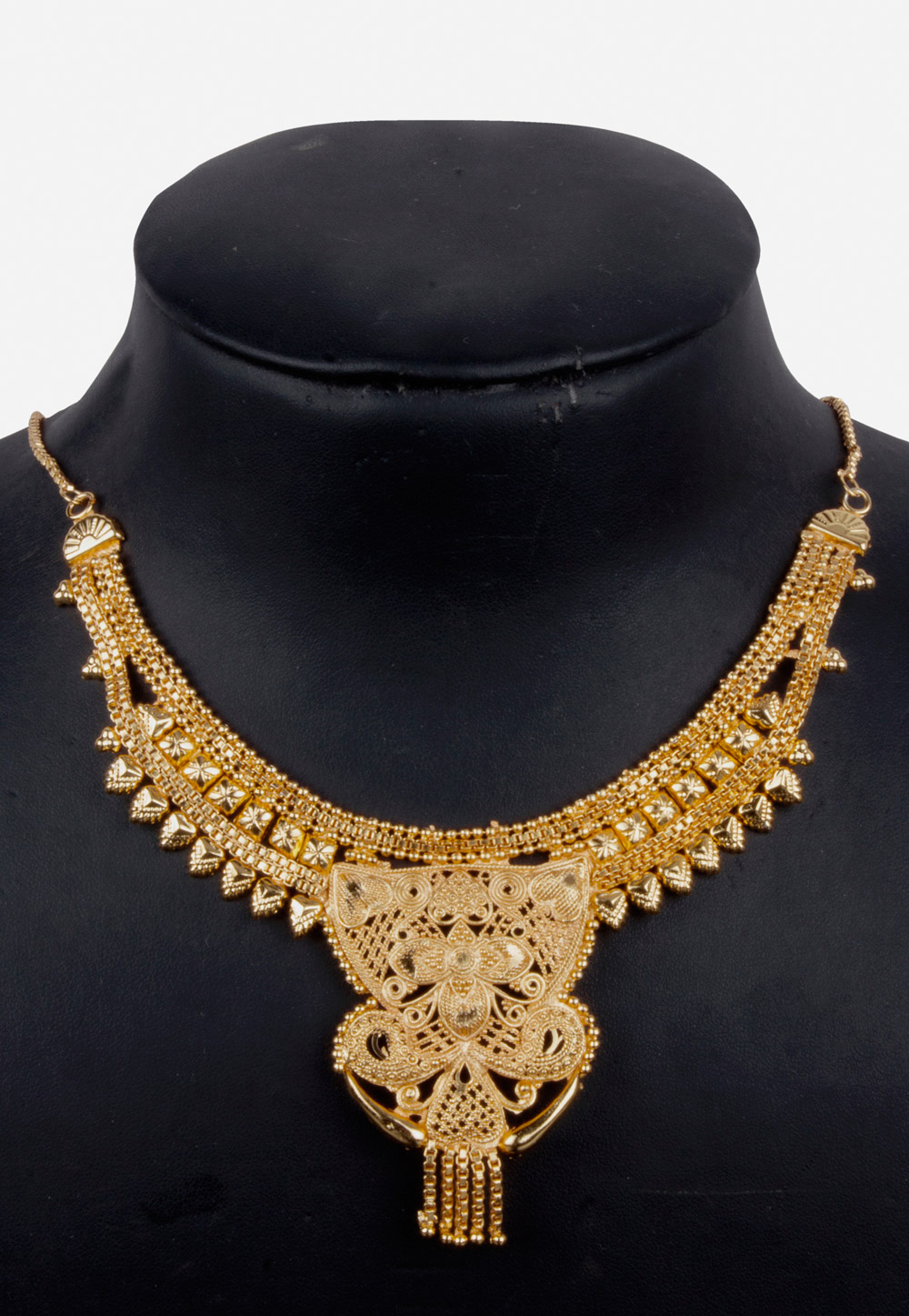 Golden Alloy Necklace With Earrings 157115