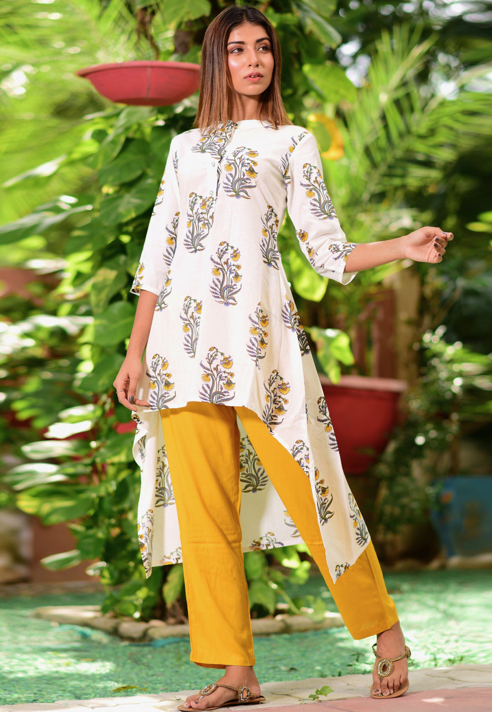 Off White Cotton Asymmetrical Salwar Suits 160027
