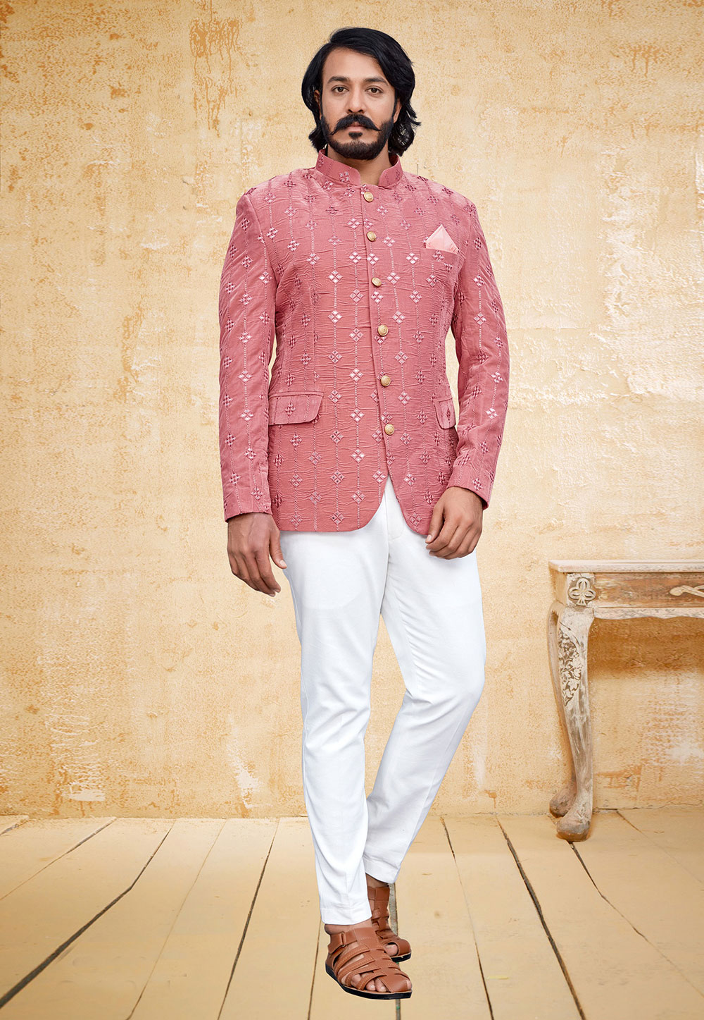 Pink Velvet Jodhpuri Suit 250134