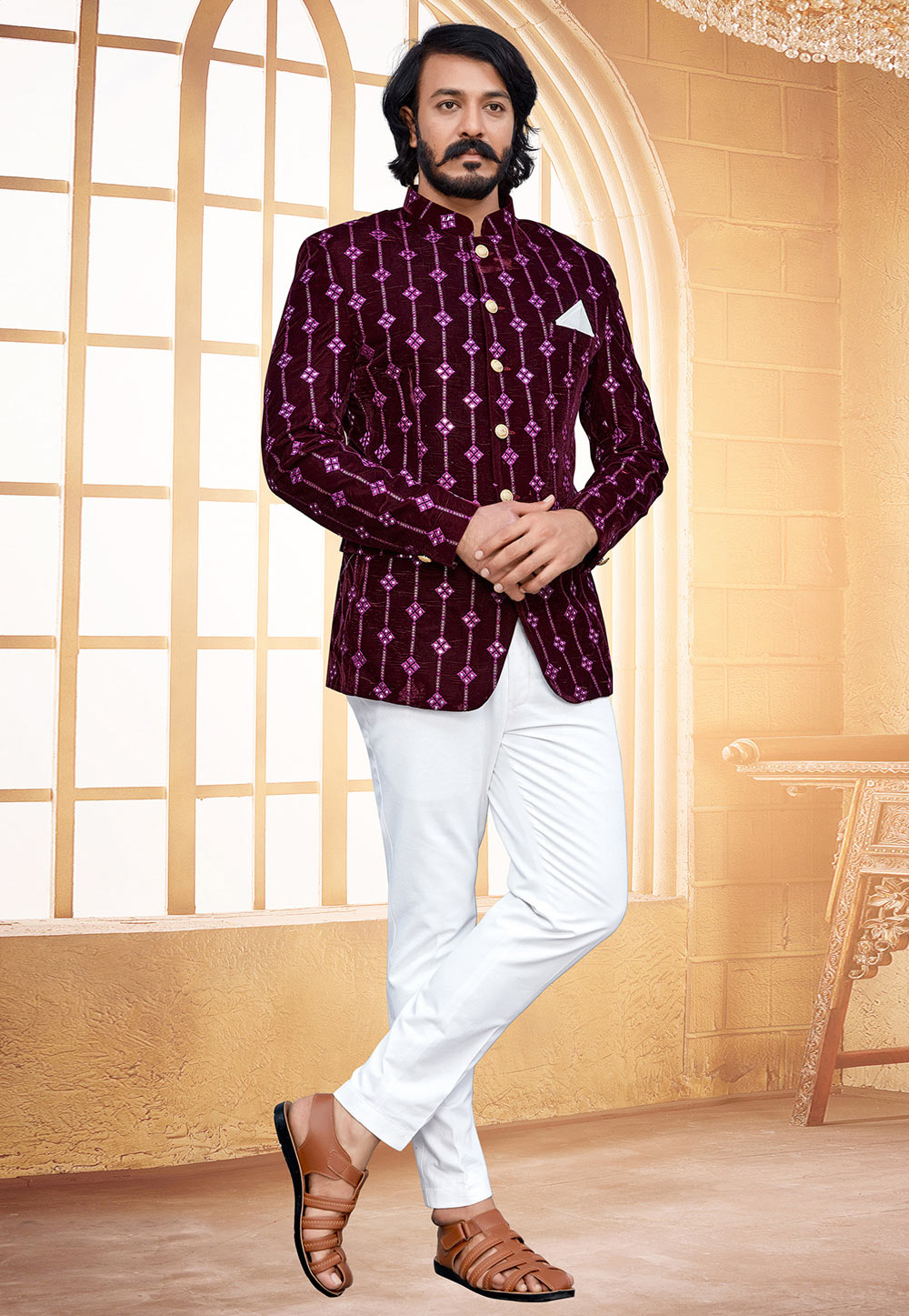 Purple Velvet Jodhpuri Suit 250135