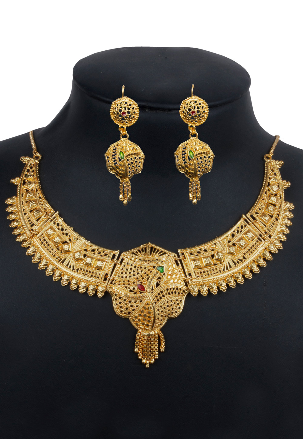Golden Alloy Necklace With Earrings 157118