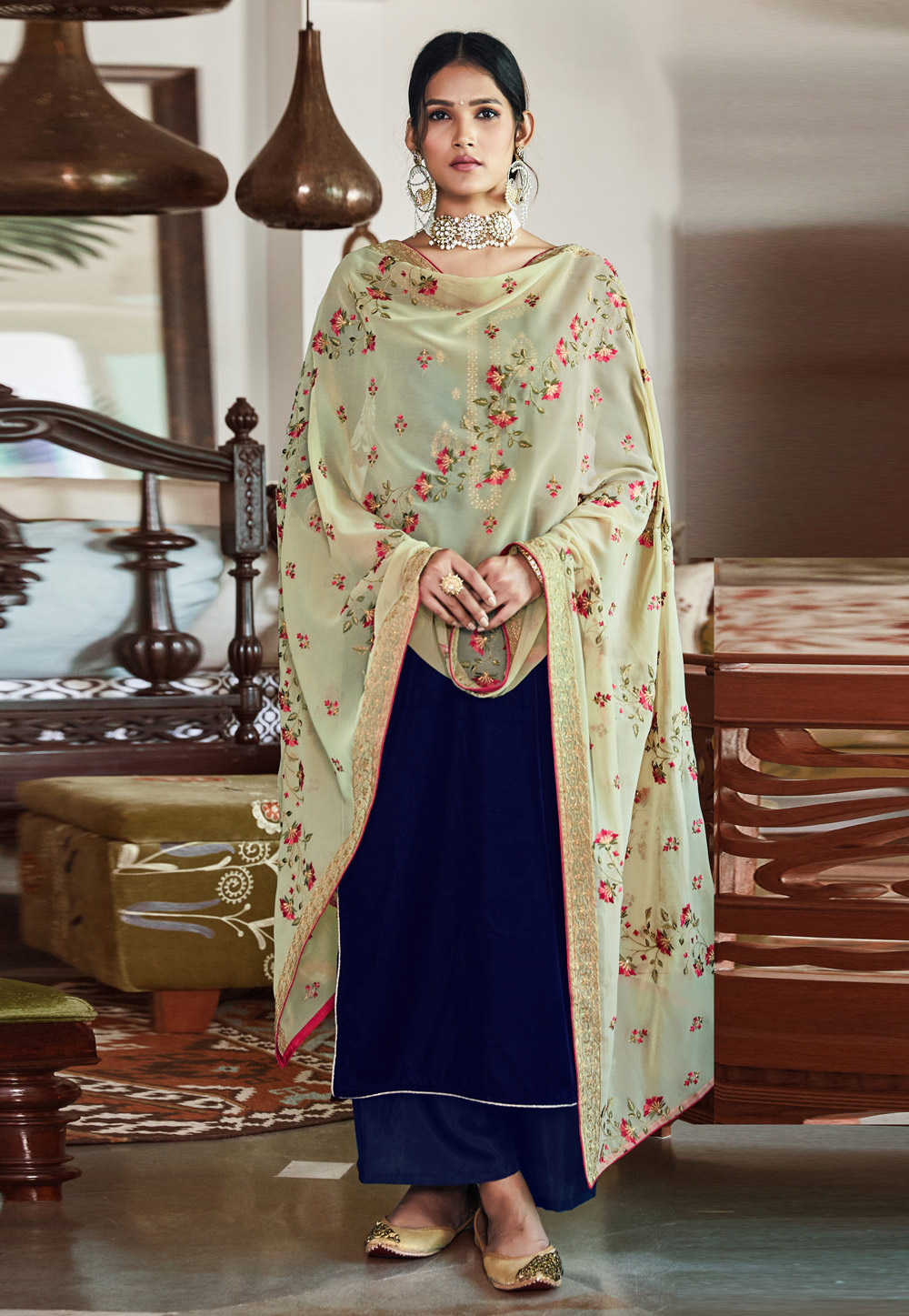 Rama Color Velvet Embroidery Work Function Wear Palazzo Salwar Suit  -5714164121 | Heenastyle