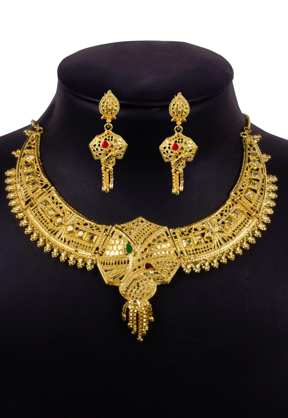 Golden Alloy Necklace With Earrings 157119