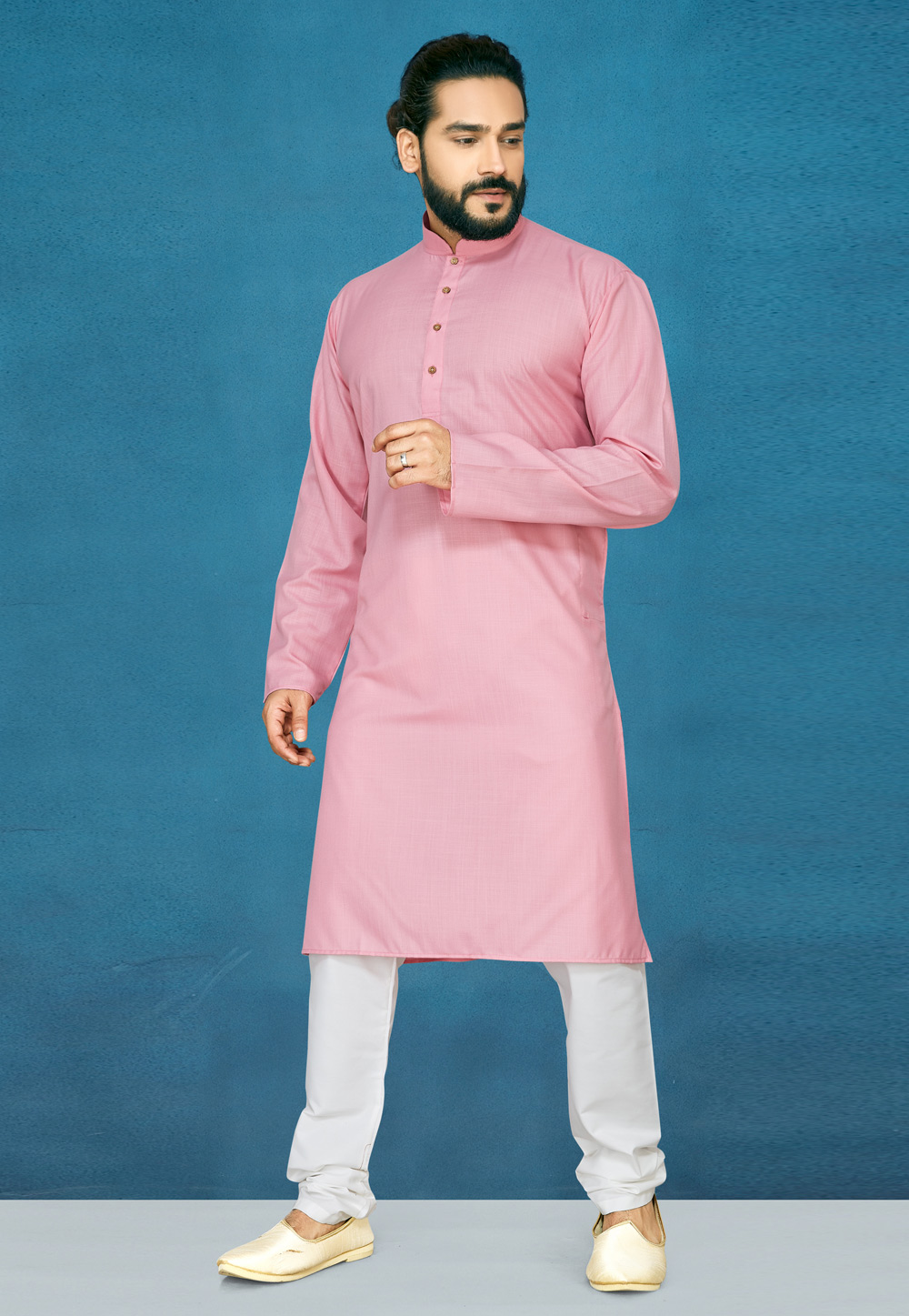 Pink Cotton Readymade Kurta Pajama 185414