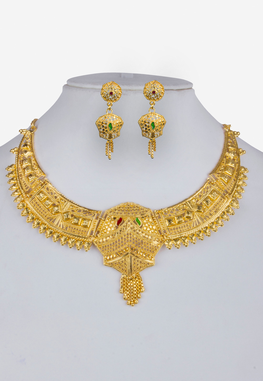 Golden Alloy Necklace With Earrings 157120