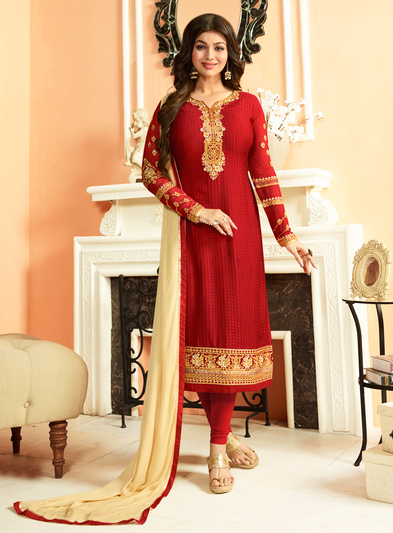 Ayesha Takia Red Brasso Churidar Salwar Suit 126268