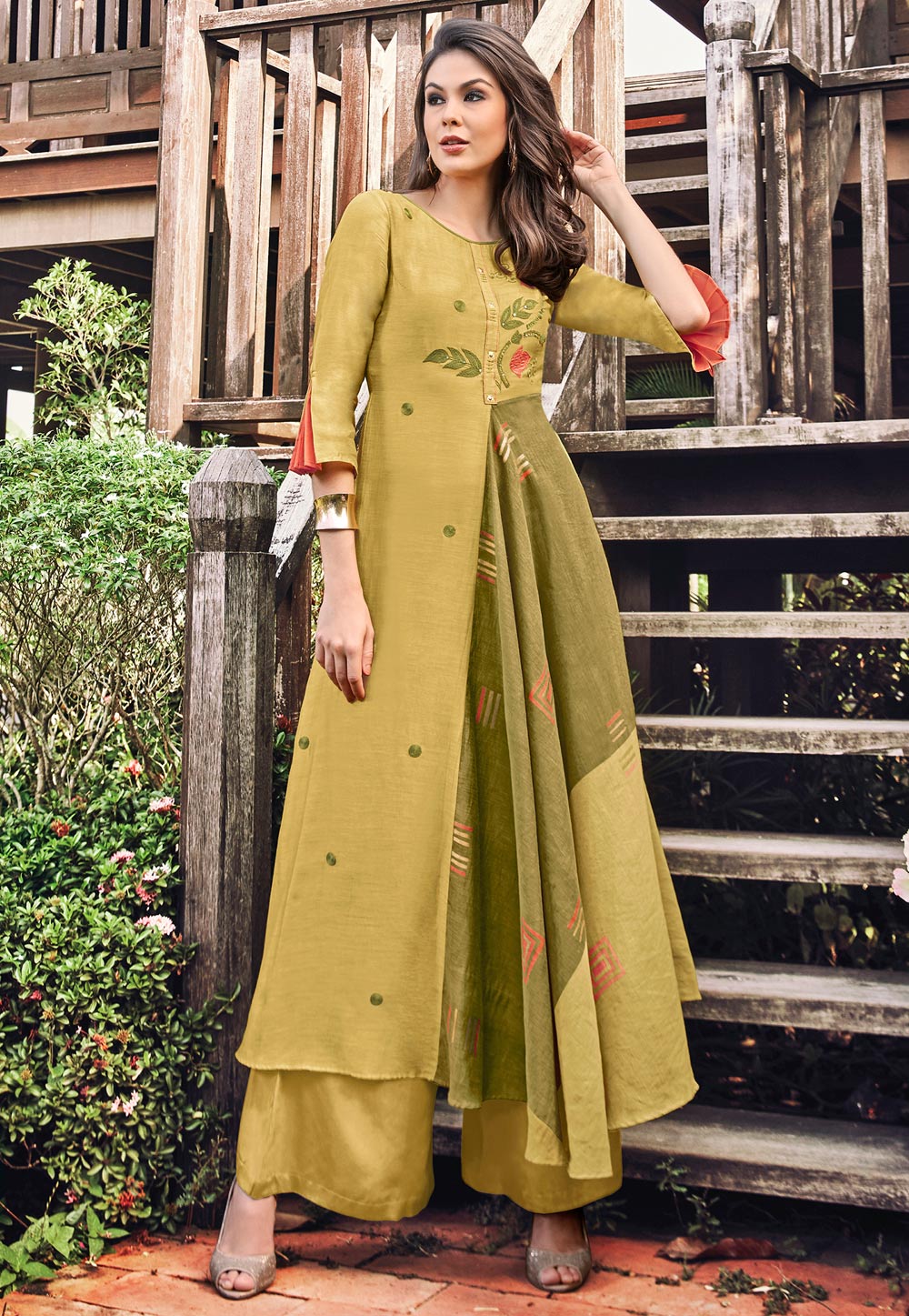 Shaded Yellow Jacquard Readymade Gown 180578