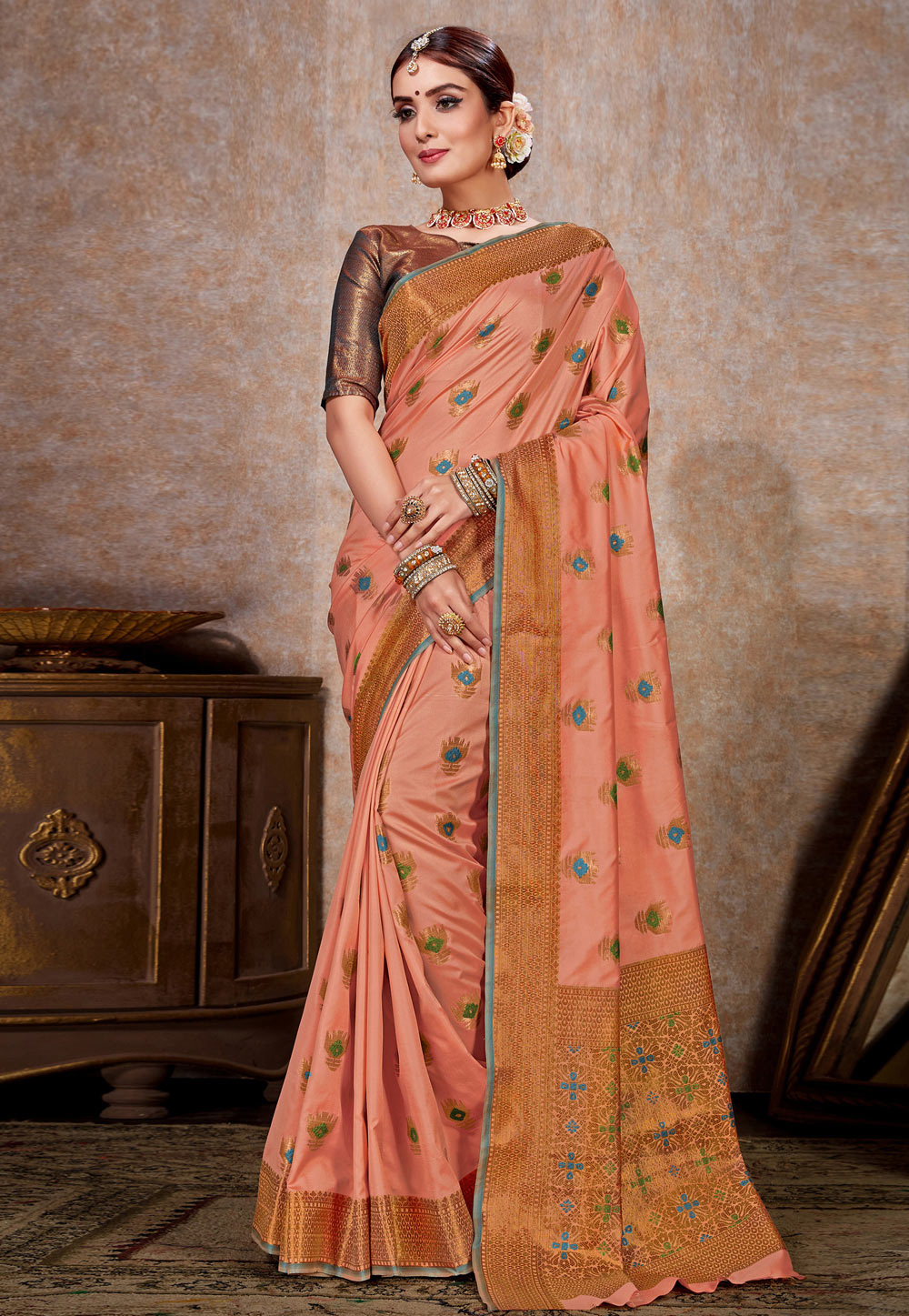 Peach Kanjivaram Silk Festival Wear Saree 198069