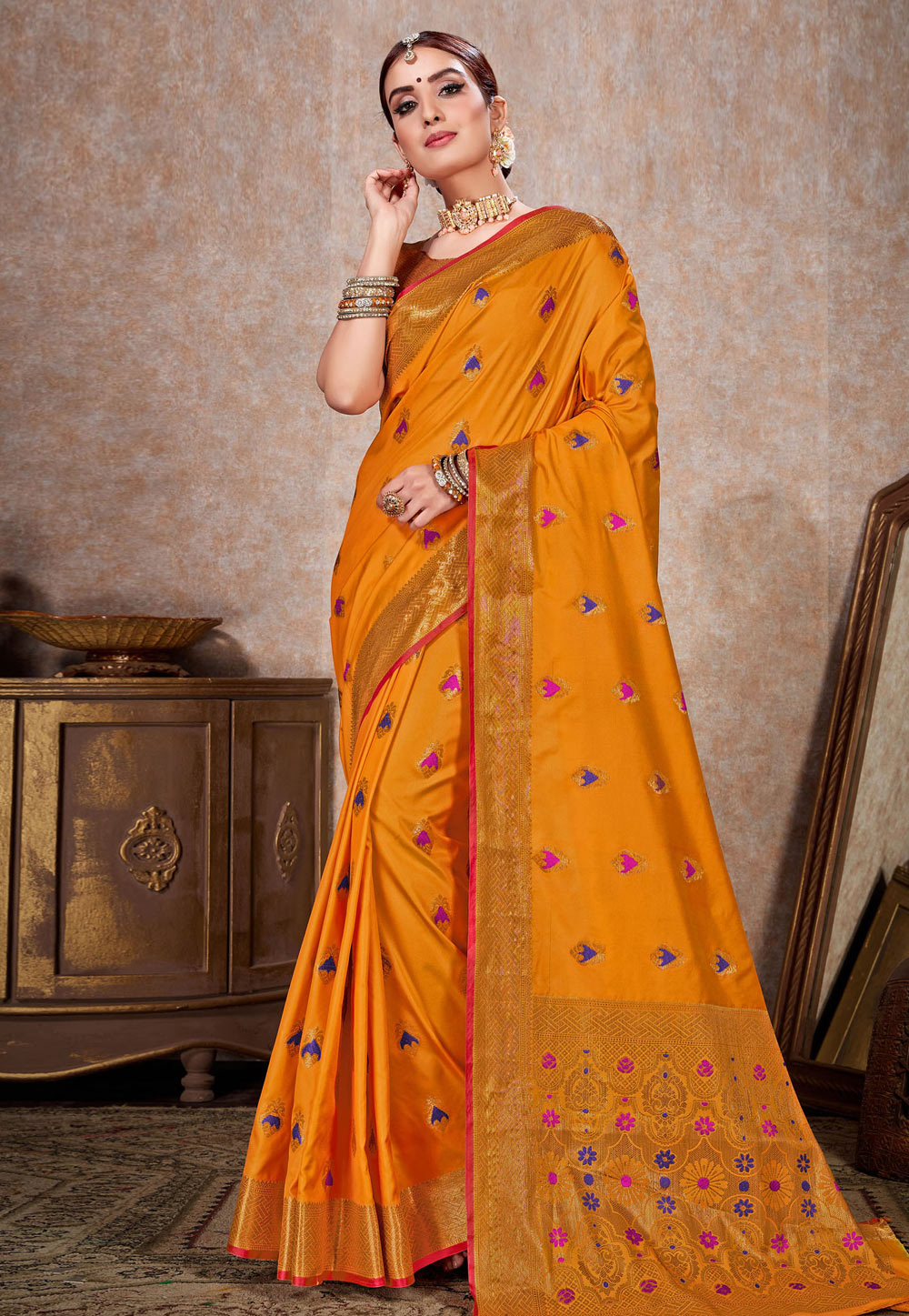 Orange Kanjivaram Silk Saree With Blouse 198070