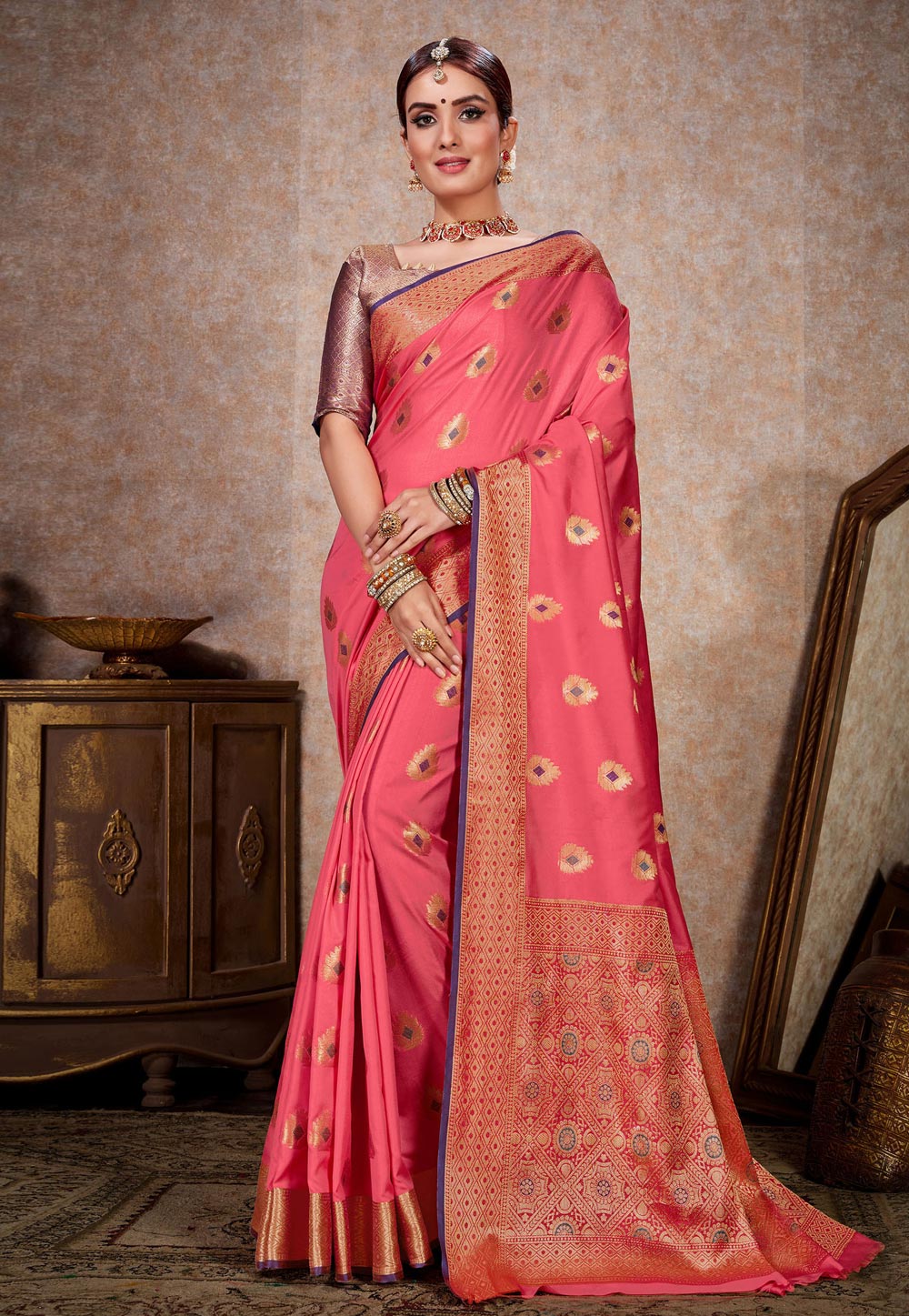 Pink Kanjivaram Silk Saree With Blouse 198072