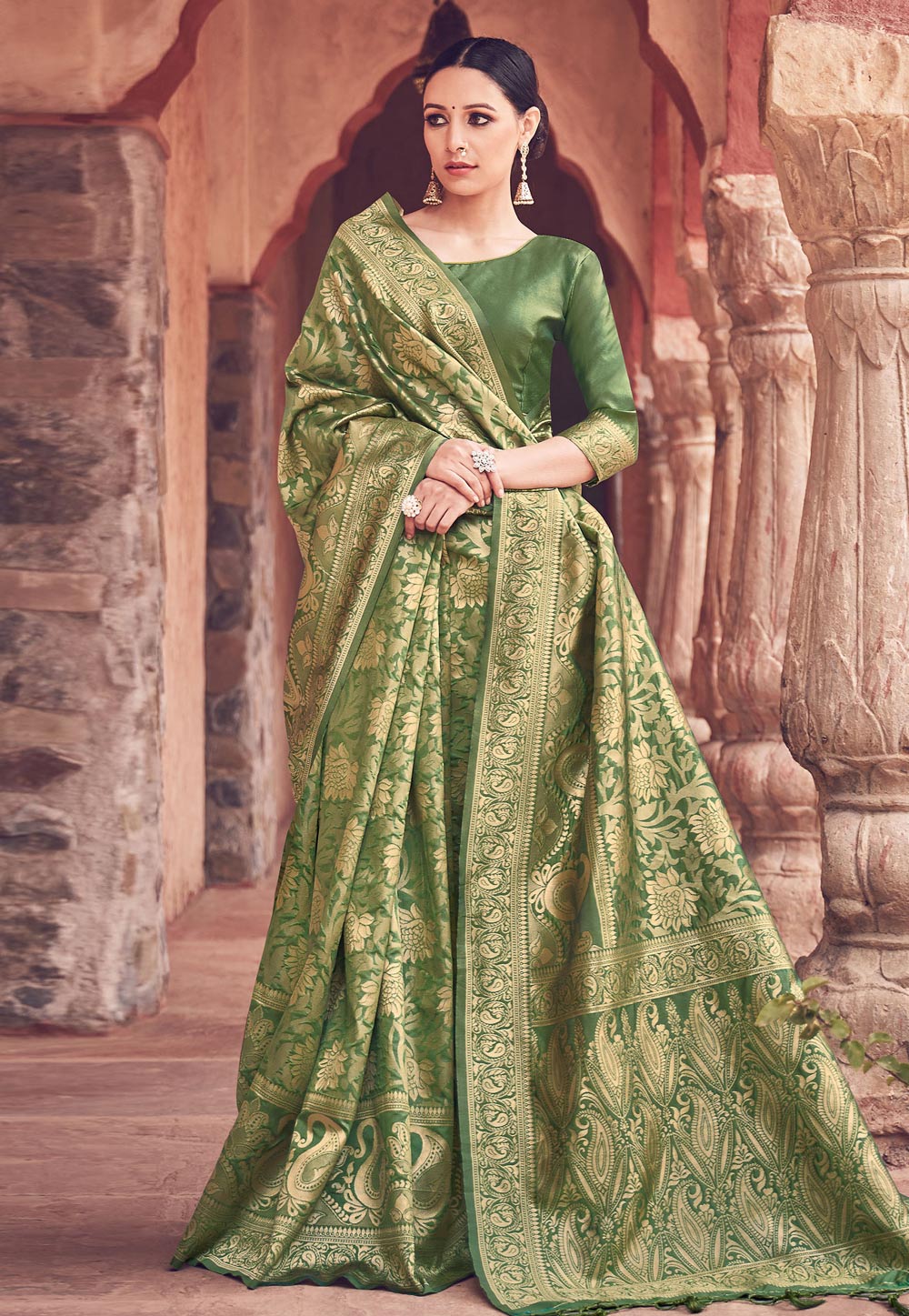 Green Banarasi Festival Wear Saree 198056