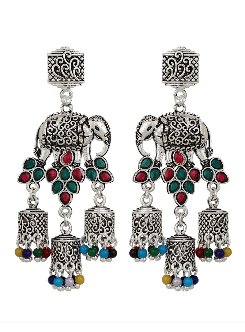 Silver Brass Elephant Jhumki Earrings 150735