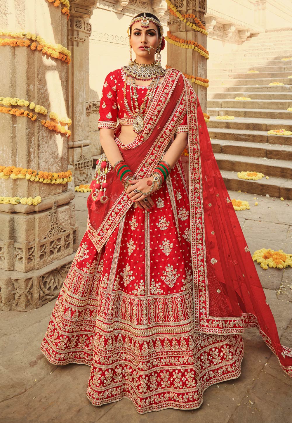 Red Silk Embroidered Bridal Lehenga Choli 246359