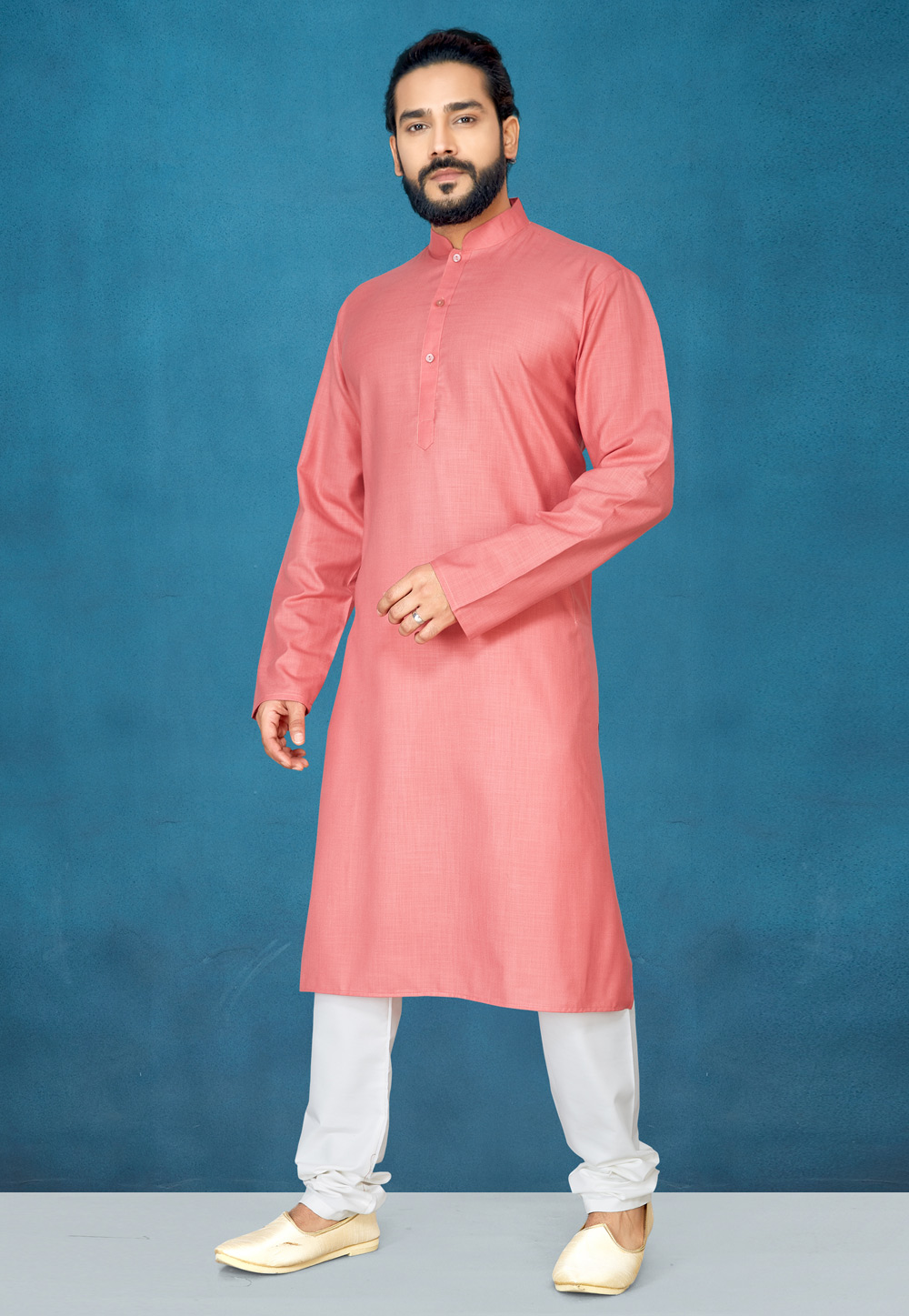Pink Cotton Readymade Kurta Pajama 185416