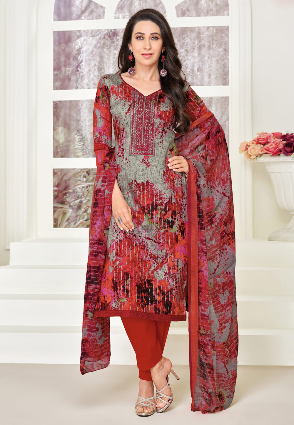 Karishma Kapoor Red Satin Pant Style Suit 160568