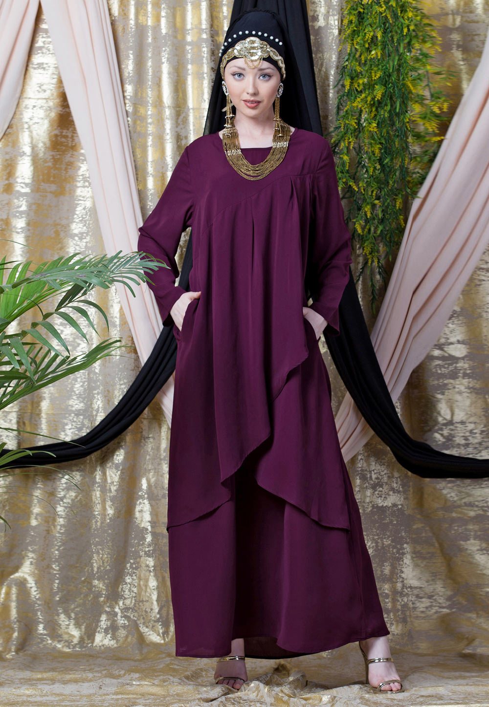 Purple Polyester Readymade Abaya 200818