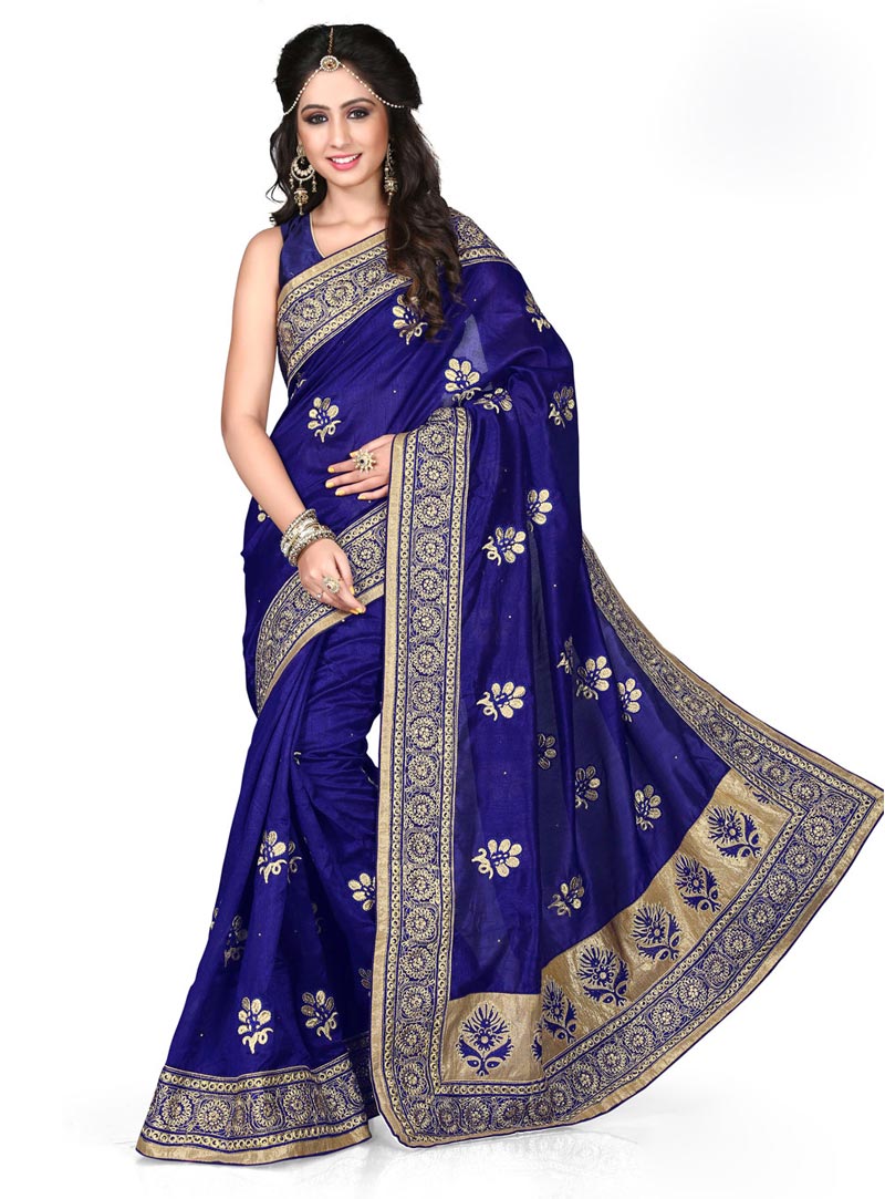 Navy Blue Kanchi Silk Saree With Blouse 59784
