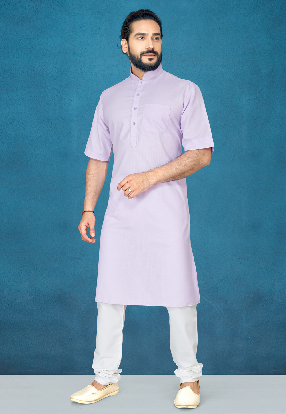 Light Purple Cotton Readymade Kurta Pajama 185418