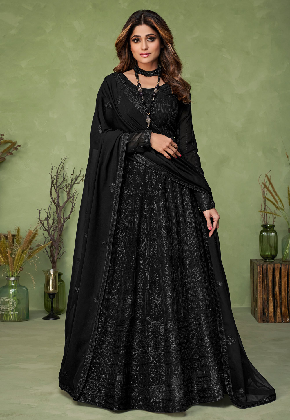Shamita Shetty Black Georgette Abaya Style Anarkali Suit 244800