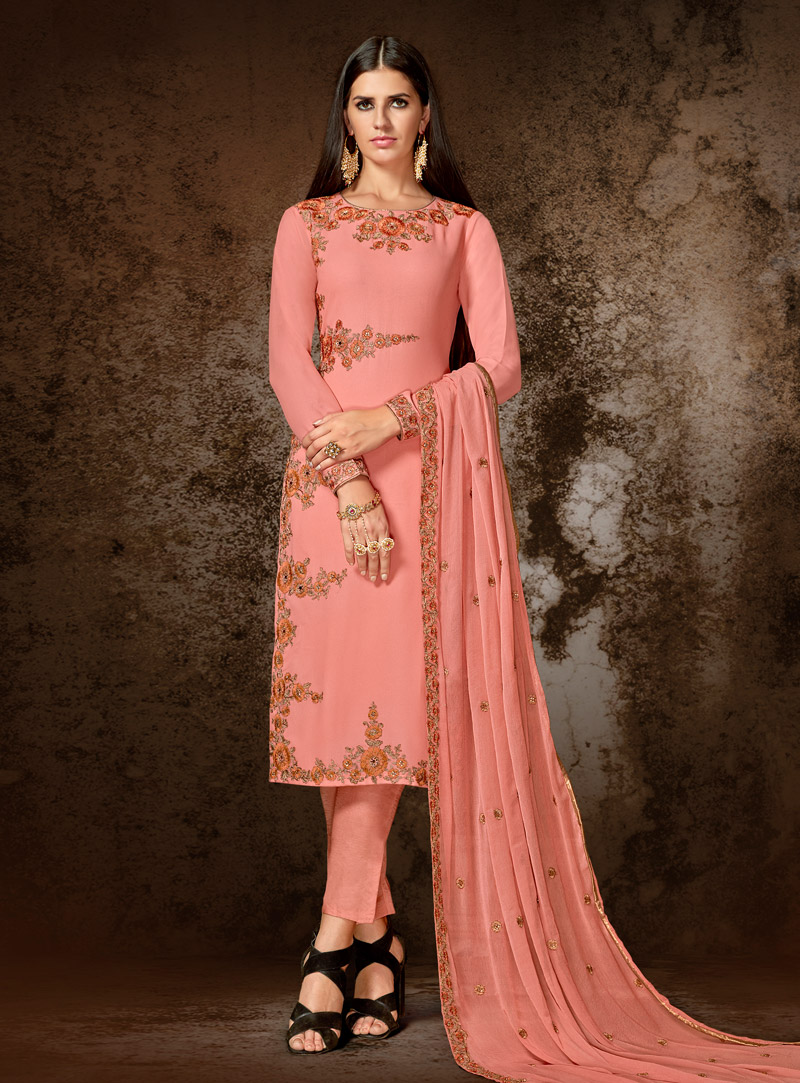 Light Pink Georgette Pant Style Suit 138794