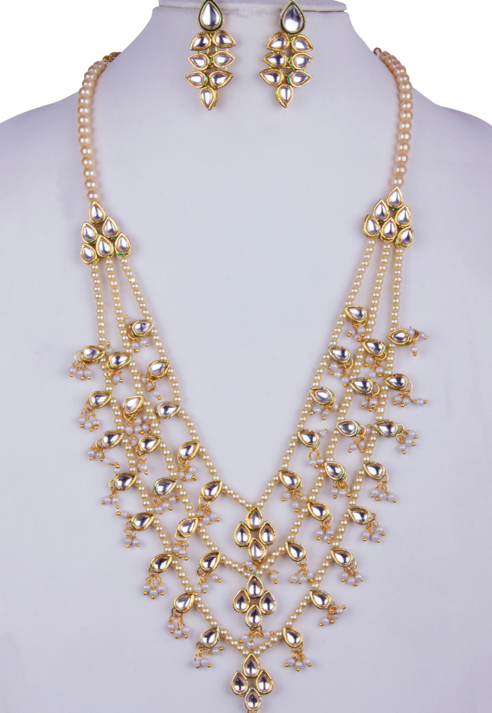 White Alloy Necklace With Earrings 157122