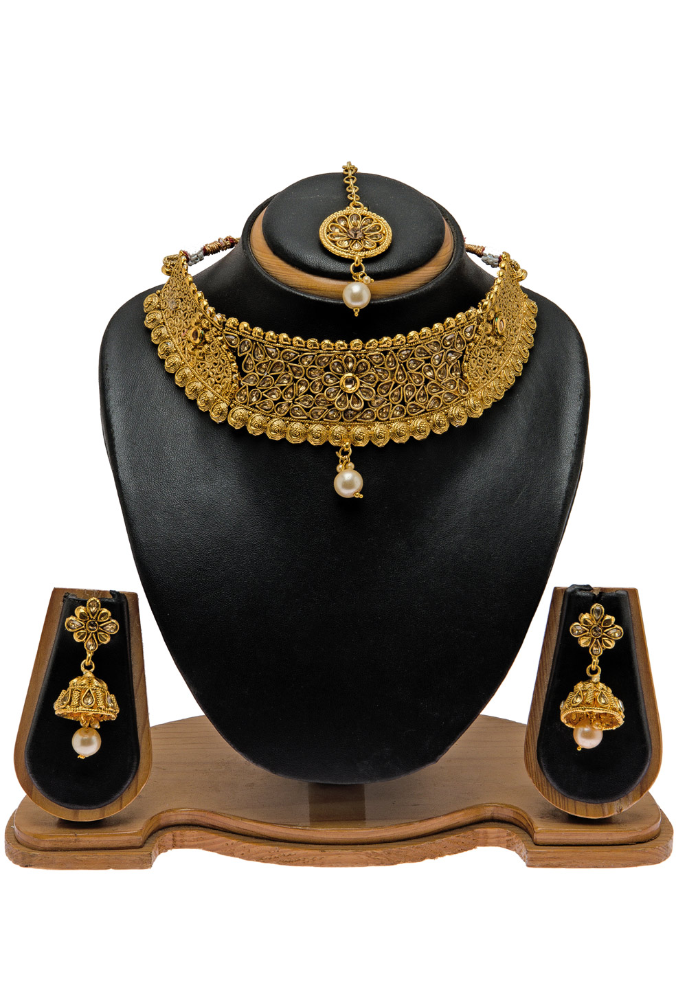 Golden Alloy Necklace Set with Maang Tikka 157124