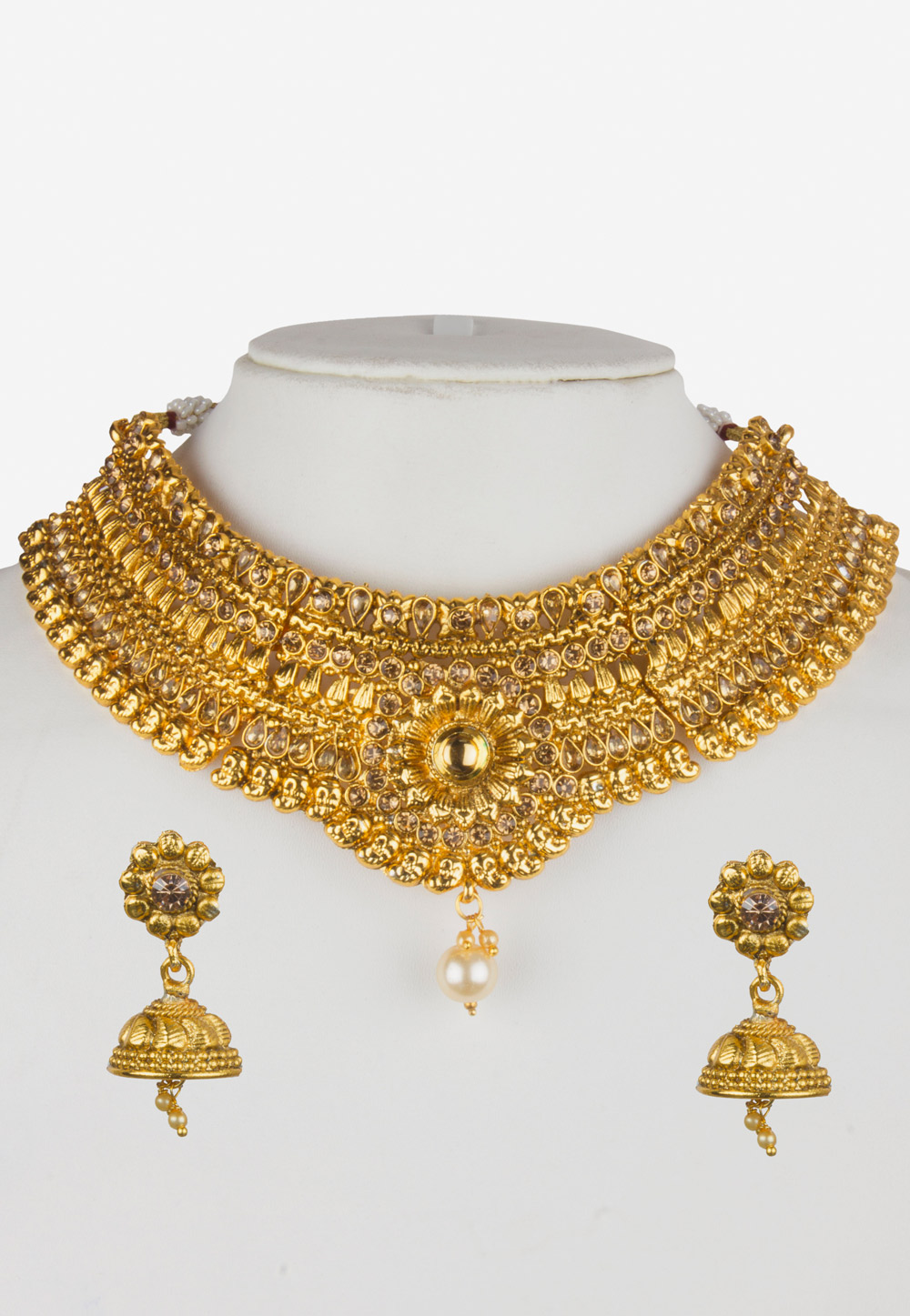 Golden Alloy Necklace Set with Maang Tikka 157126