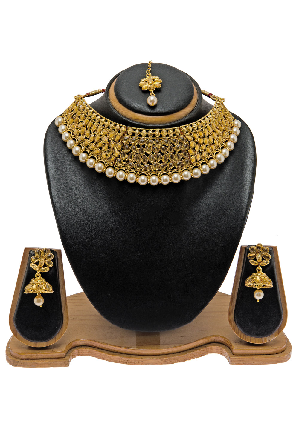 Golden Alloy Necklace Set with Maang Tikka 157127